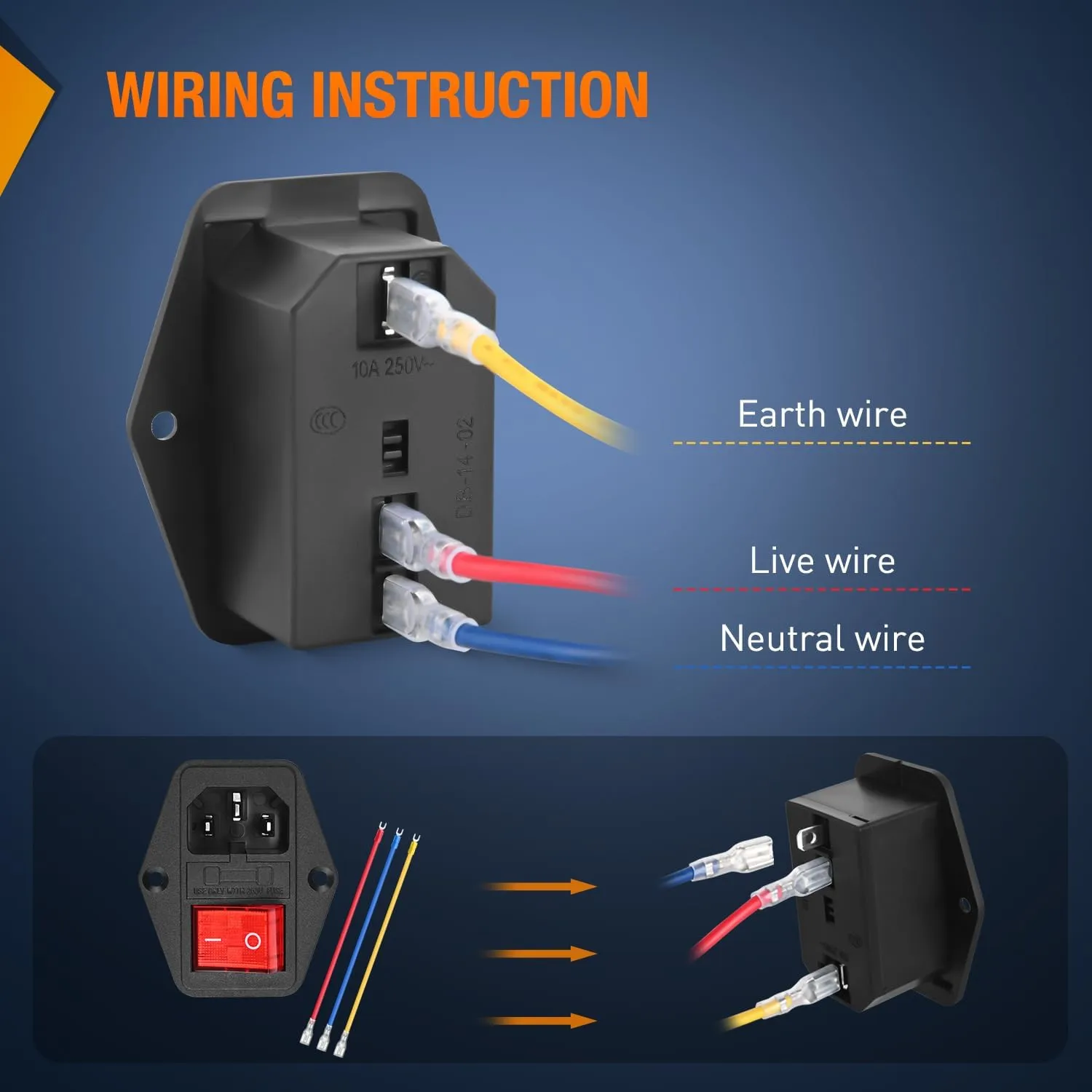 10A 250V AC Power Socket Inlet