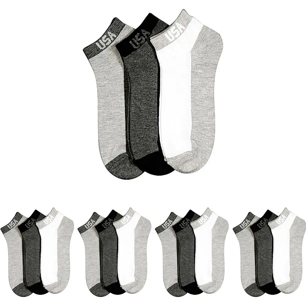 12 Pair Ankle Quarter Crew Socks Unixex Men Low Cut 10-13 Sport Black Grey Tones