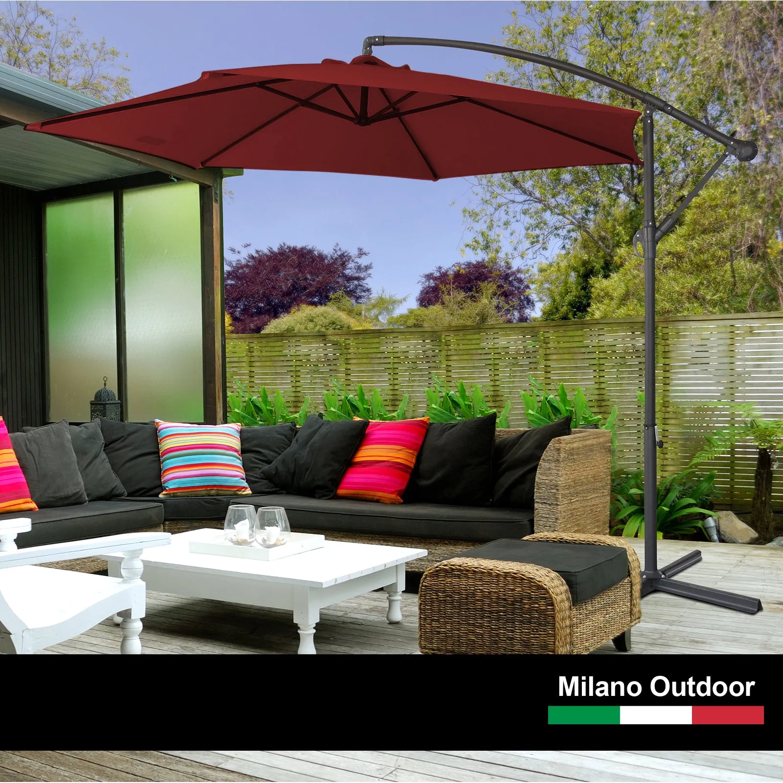 3M Outdoor Umbrella Cantilever | With Protective Cover | Patio Garden Shade | Crimson