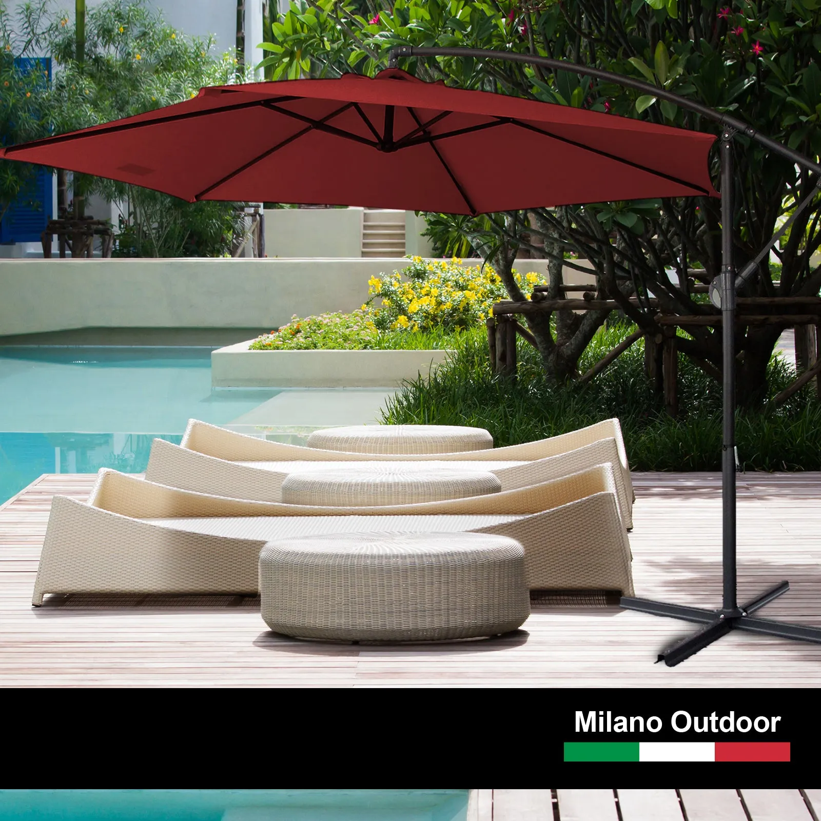 3M Outdoor Umbrella Cantilever | With Protective Cover | Patio Garden Shade | Crimson
