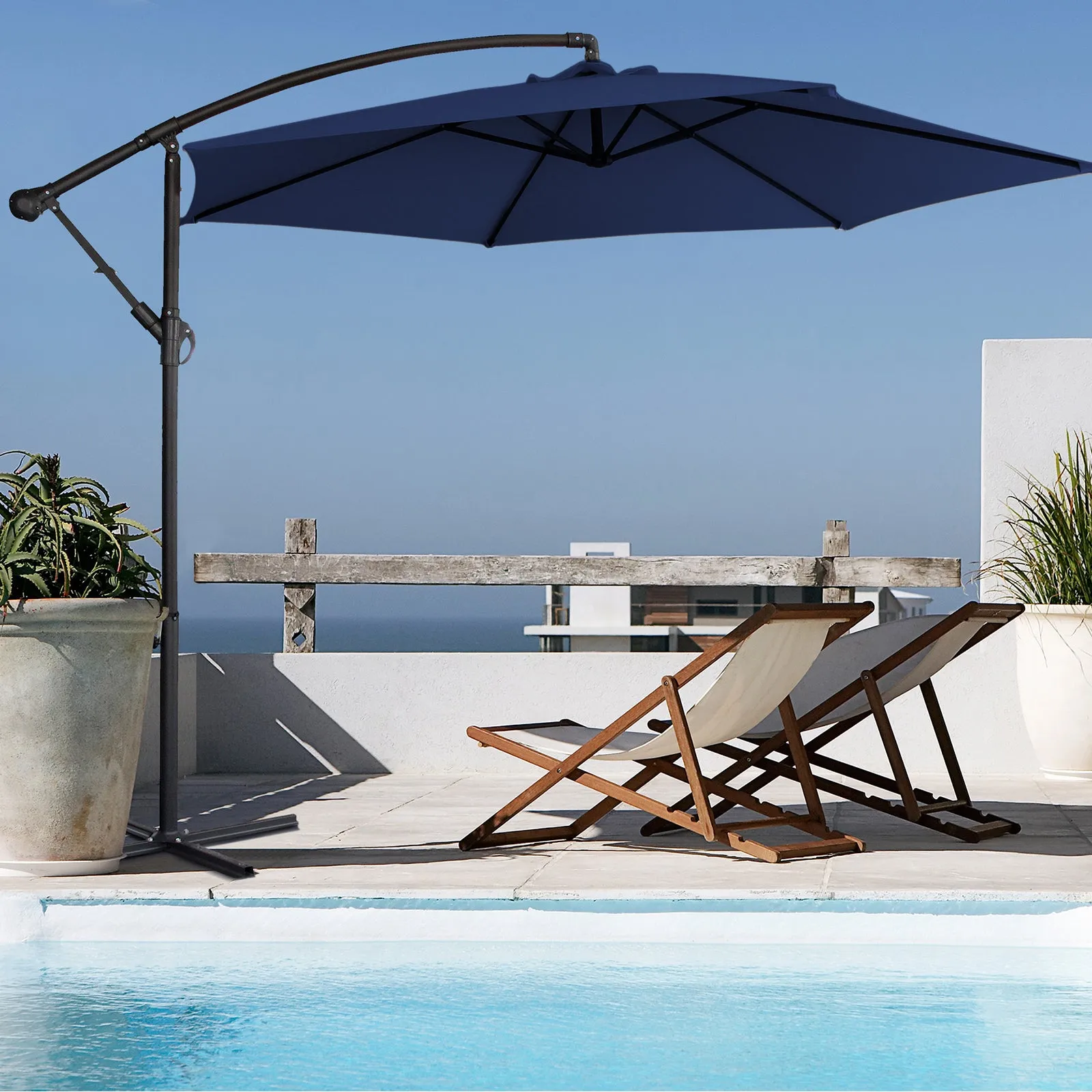 3M Outdoor Umbrella Cantilever | With Protective Cover | Patio Garden Shade | Navy