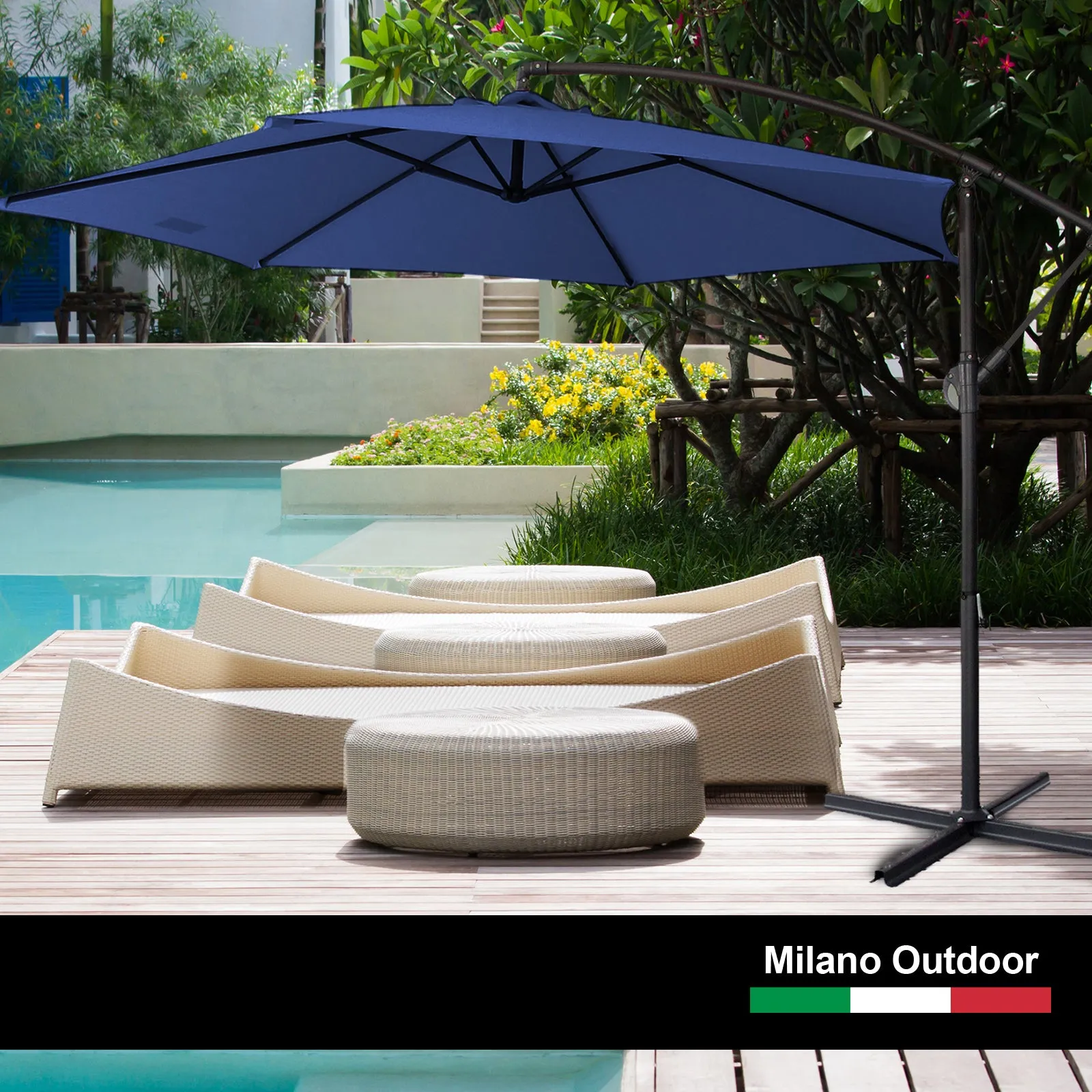 3M Outdoor Umbrella Cantilever | With Protective Cover | Patio Garden Shade | Navy