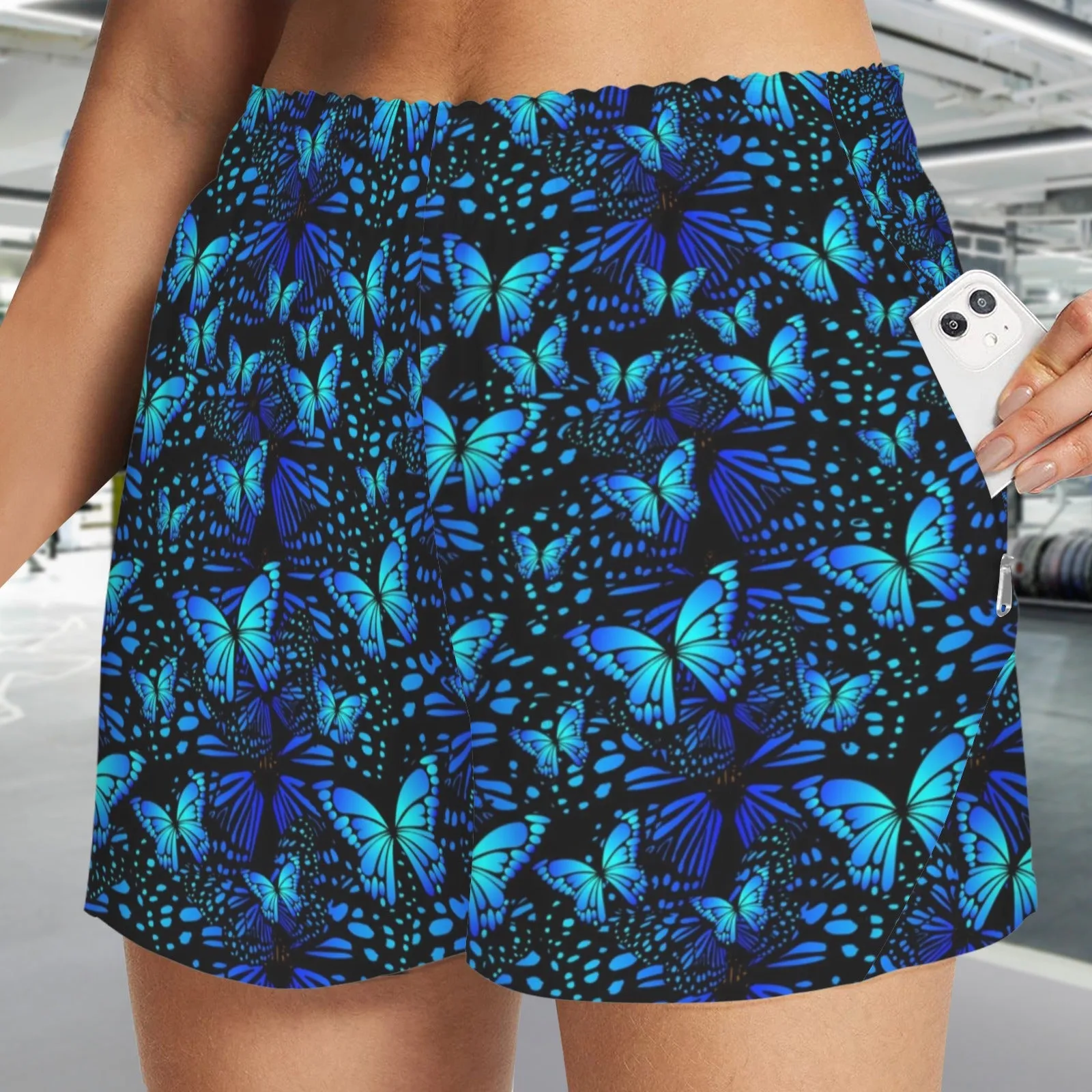 Butterflies Blue Zip Pocket Shorts up to 5 XL (FWS)