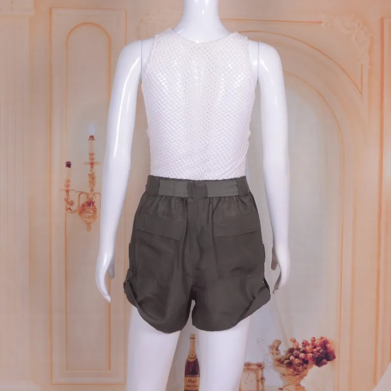 Casual Tie Dye Solid Shorts with Pockets and Sashes