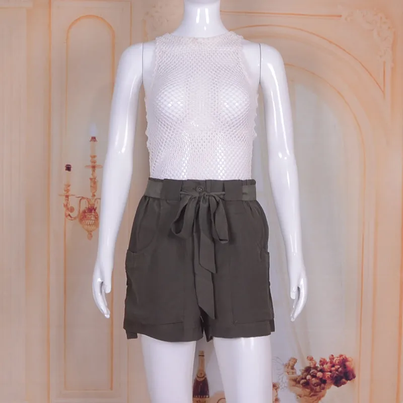 Casual Tie Dye Solid Shorts with Pockets and Sashes