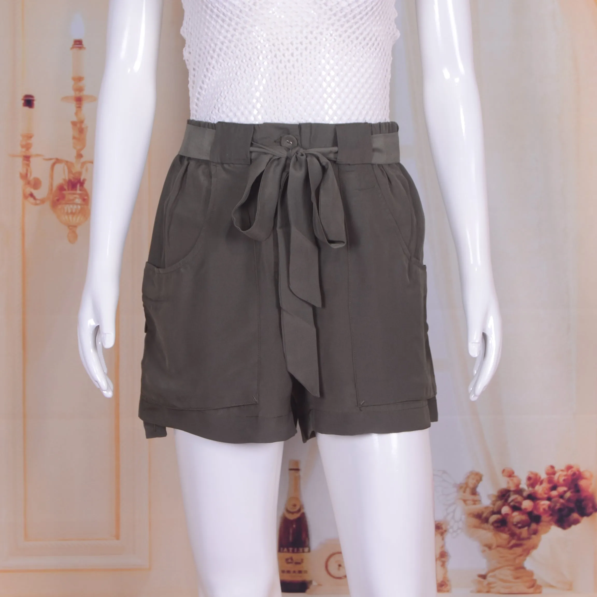 Casual Tie Dye Solid Shorts with Pockets and Sashes