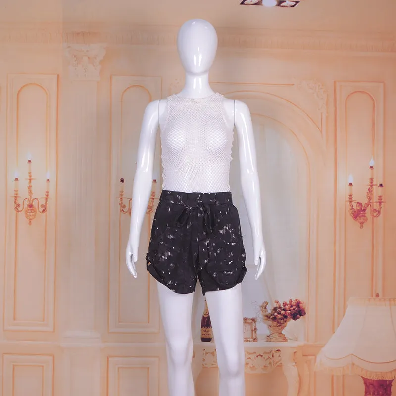 Casual Tie Dye Solid Shorts with Pockets and Sashes