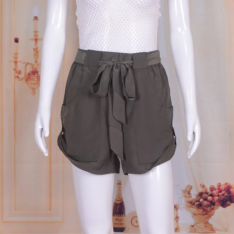 Casual Tie Dye Solid Shorts with Pockets and Sashes