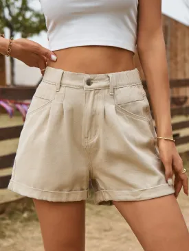 Elastic Waist Denim Shorts