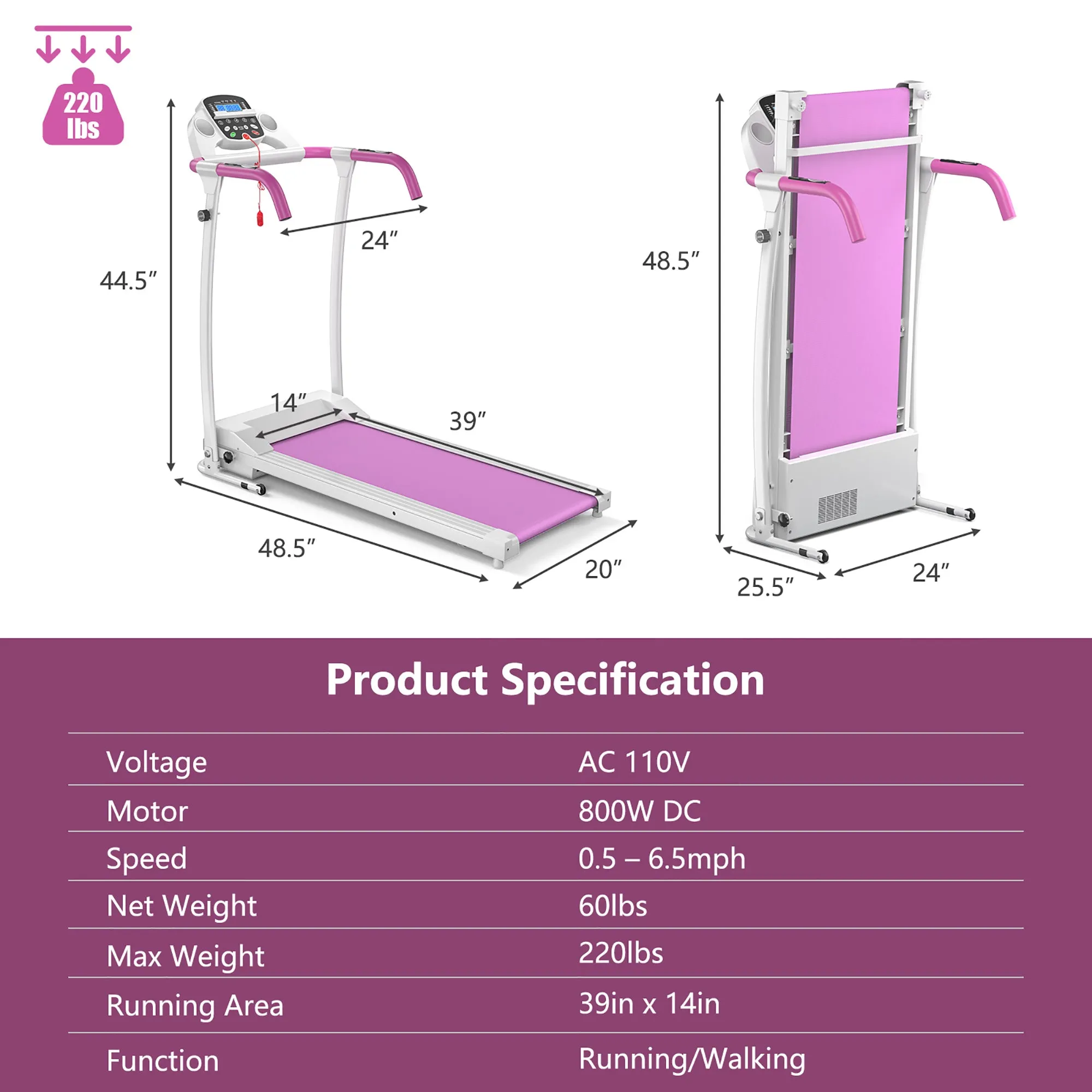 Folding Treadmill Electric /Support Motorized Power Running Fitness Machine