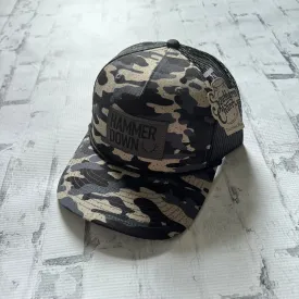 Hammer Down “Lettering" Hat - Battle Camo with Black Rope Hammer Down “Lettering" Hat - Battle Camo with Black Rope