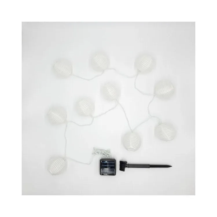 Solar-Powered String Lights with 10 Nylon Lanterns - White