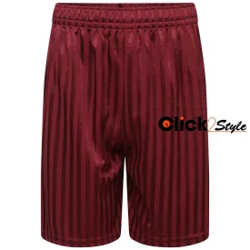 Unisex PE School Shadow Stripe Shorts Boys Girls Adult Football Gym Sports Short -Wine / Burgundy