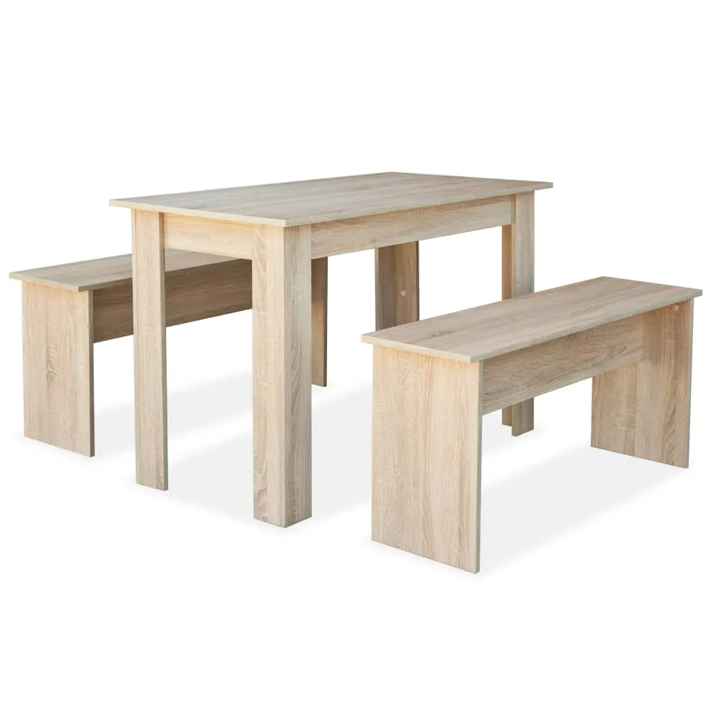 vidaXL Dining Table and Benches 3 Pieces Chipboard Dining Room Set Oak/White