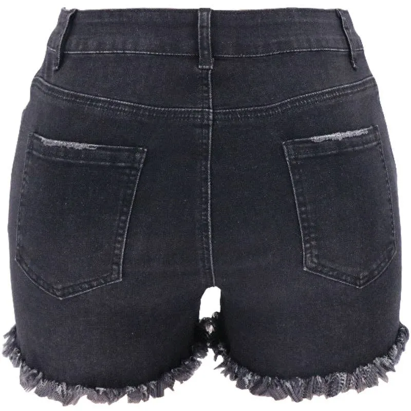 Women's Blue High-rise Ripped Stretch Summer Denim Shorts