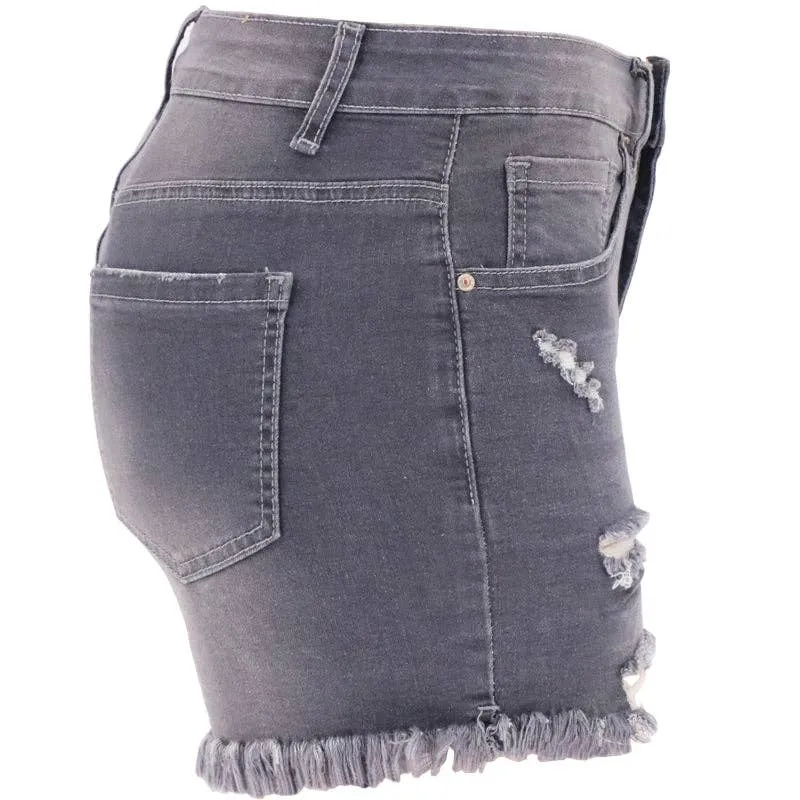 Women's Blue High-rise Ripped Stretch Summer Denim Shorts