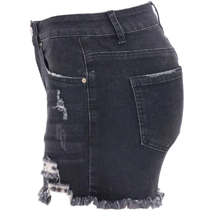 Women's Blue High-rise Ripped Stretch Summer Denim Shorts