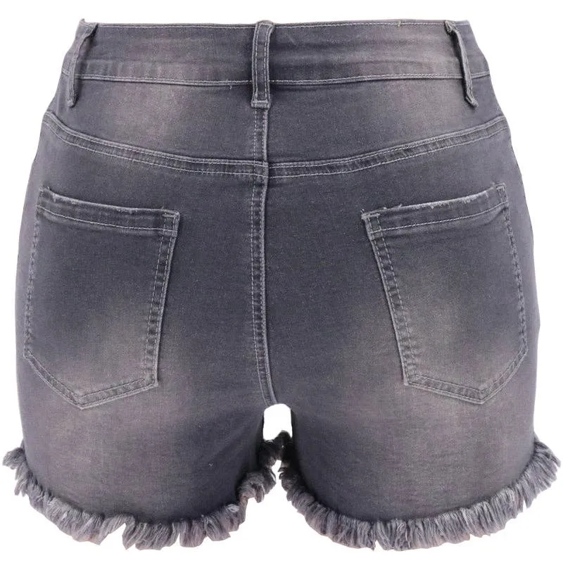 Women's Blue High-rise Ripped Stretch Summer Denim Shorts