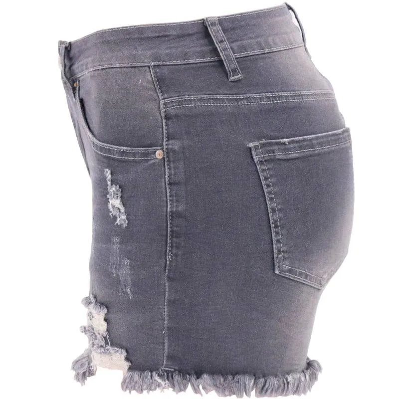 Women's Blue High-rise Ripped Stretch Summer Denim Shorts